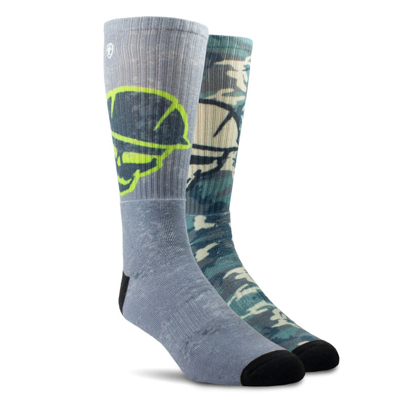 ARIAT MENS Roughneck Graphic Crew Work Sock 2 Pair Multi Color Pack
