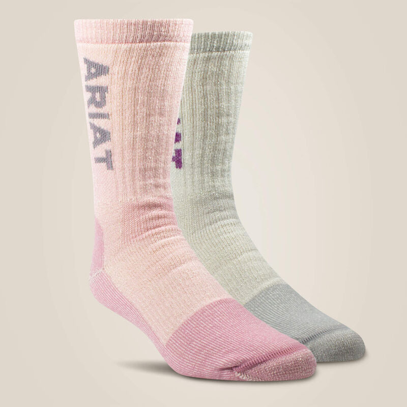 ARIAT Midweight Merino Wool Blend Steel Toe Work Sock 2 Pair Multi Color Pack