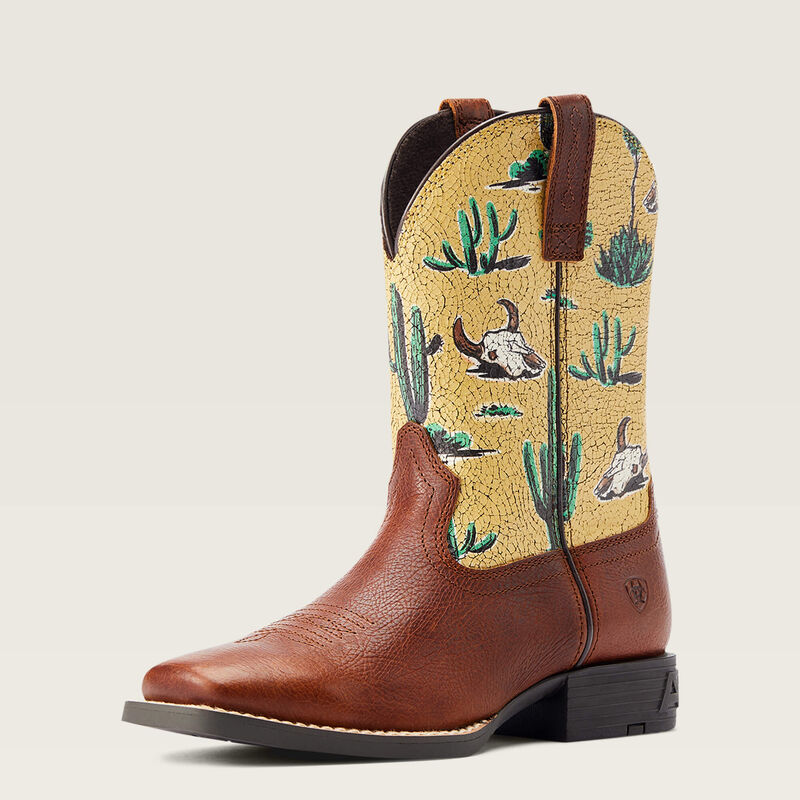 ARIAT YOUTH Round Up Wide Square Toe Western Boot-SPICED CIDER