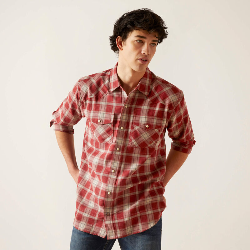 ARIAT MENS HOLTON RETRO SNAP LS SHIRT (ROSEWOOD)
