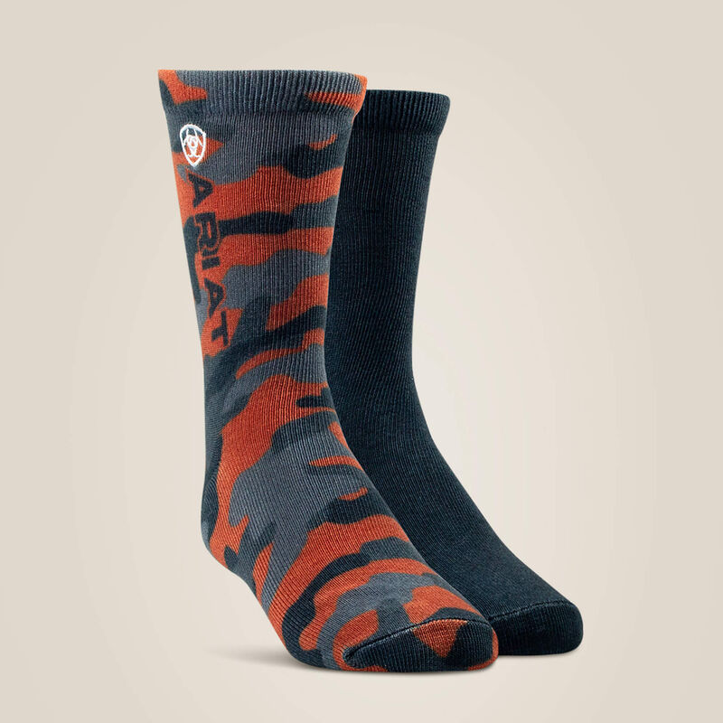 ARIAT Orange Camo/Black Kids Graphic Crew Sock 2 Pair Mulit Color Pack
