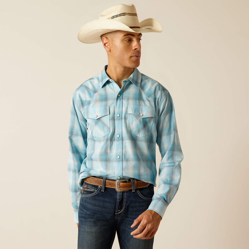 ARIAT MENS HENRYK RETRO SNP LS SHIRT-CRYSTAL BLUE
