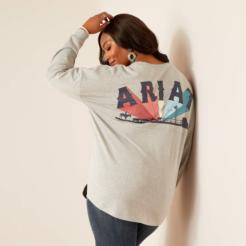 ARIAT WOMENS FUN FARM OVERSIZED T-SHIRT HEATHER GREY