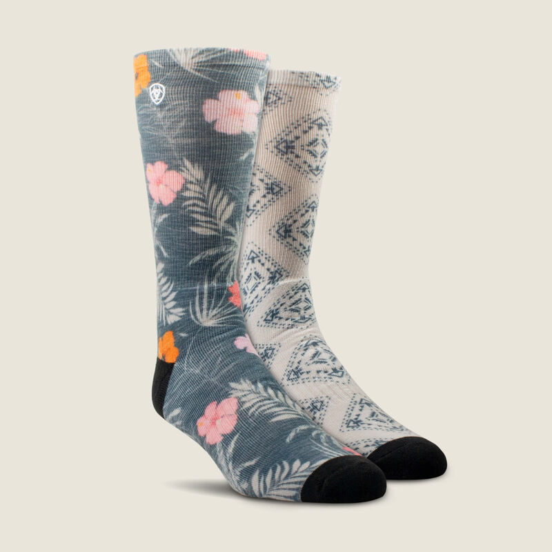 ARIAT Hibiscus Crew Sock 2 Pair Multi Color Pack