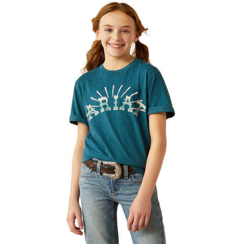 ARIAT GIRLS SUNRISE SS TSHIRT DEEP SEA HEATHER