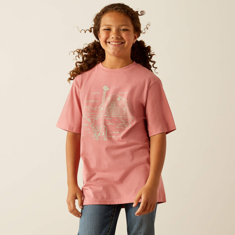 Ariat Girls Farm Scene SS T Shirt Dusty Rose