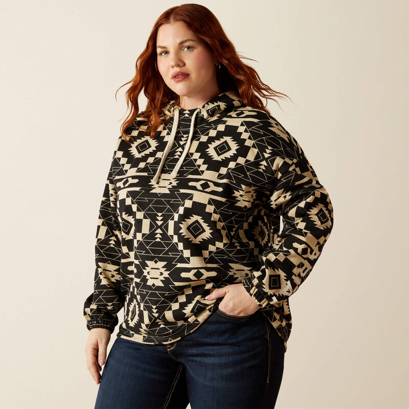 ARIAT WOMENS ESSENTIAL HOODIE BLACK SOUTHWEST PRINT