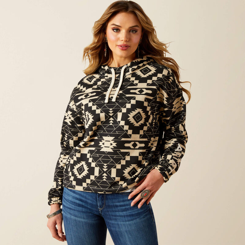 ARIAT WOMENS ESSENTIAL HOODIE BLACK SOUTHWEST PRINT