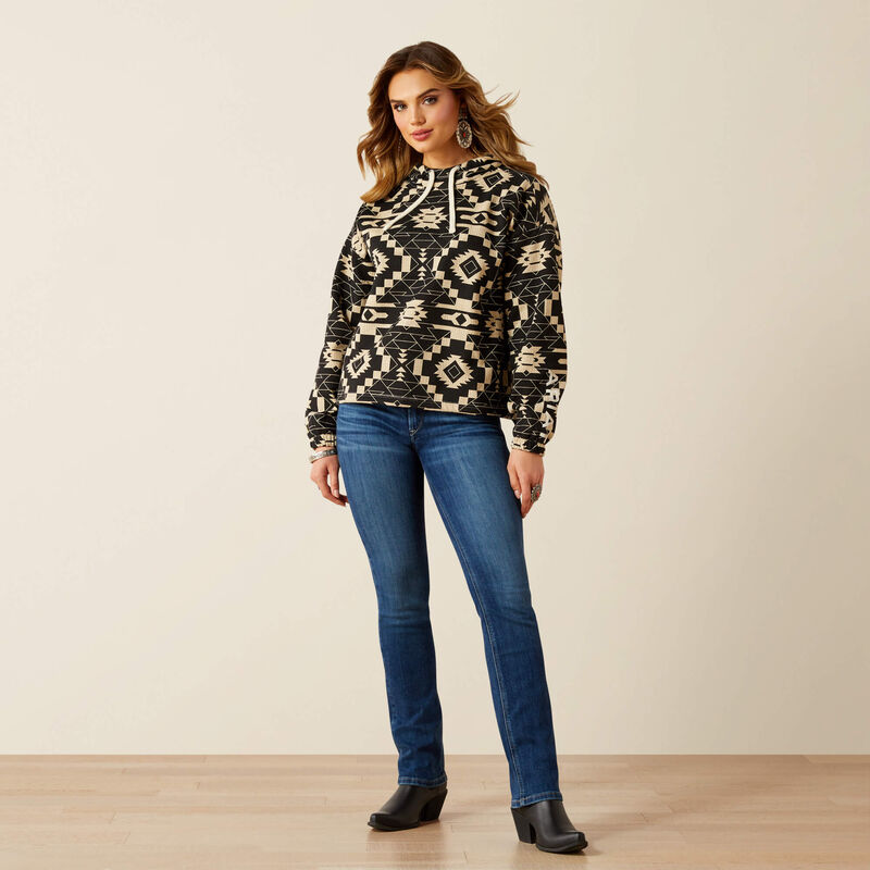 ARIAT WOMENS ESSENTIAL HOODIE BLACK SOUTHWEST PRINT