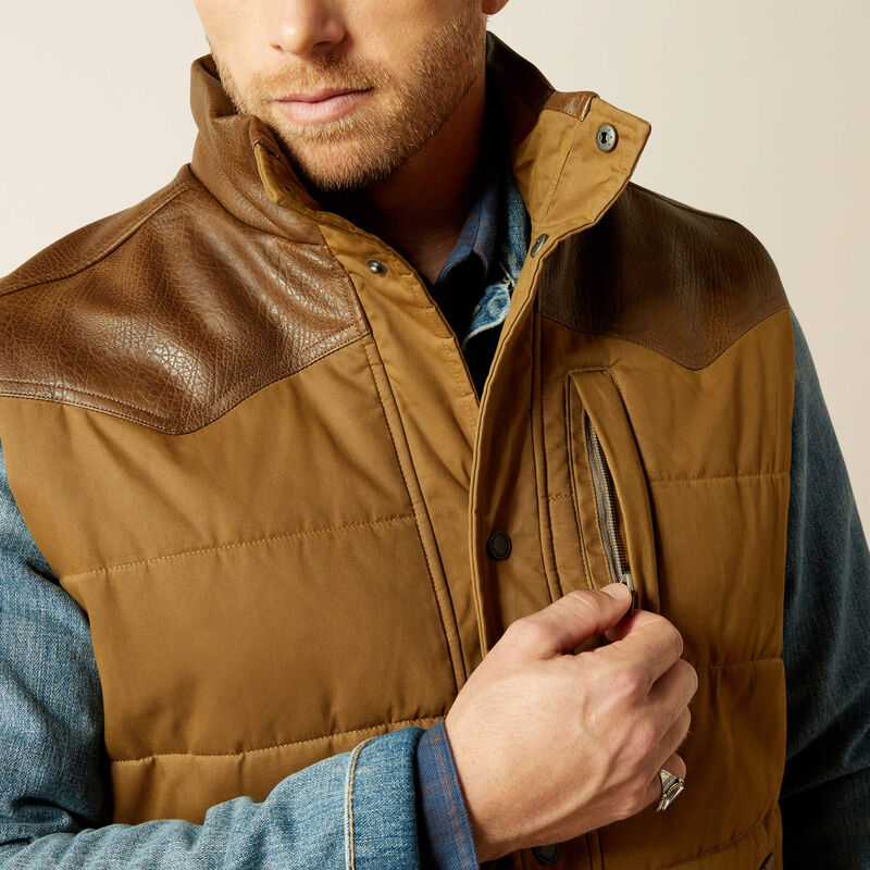 ARIAT MENS Western Quilted Vest-CUB KHAKI/BROWN