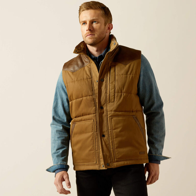 ARIAT MENS Western Quilted Vest-CUB KHAKI/BROWN