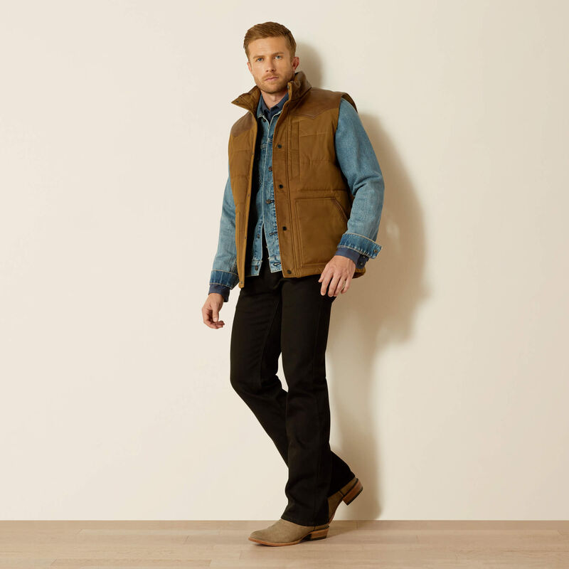 ARIAT MENS Western Quilted Vest-CUB KHAKI/BROWN