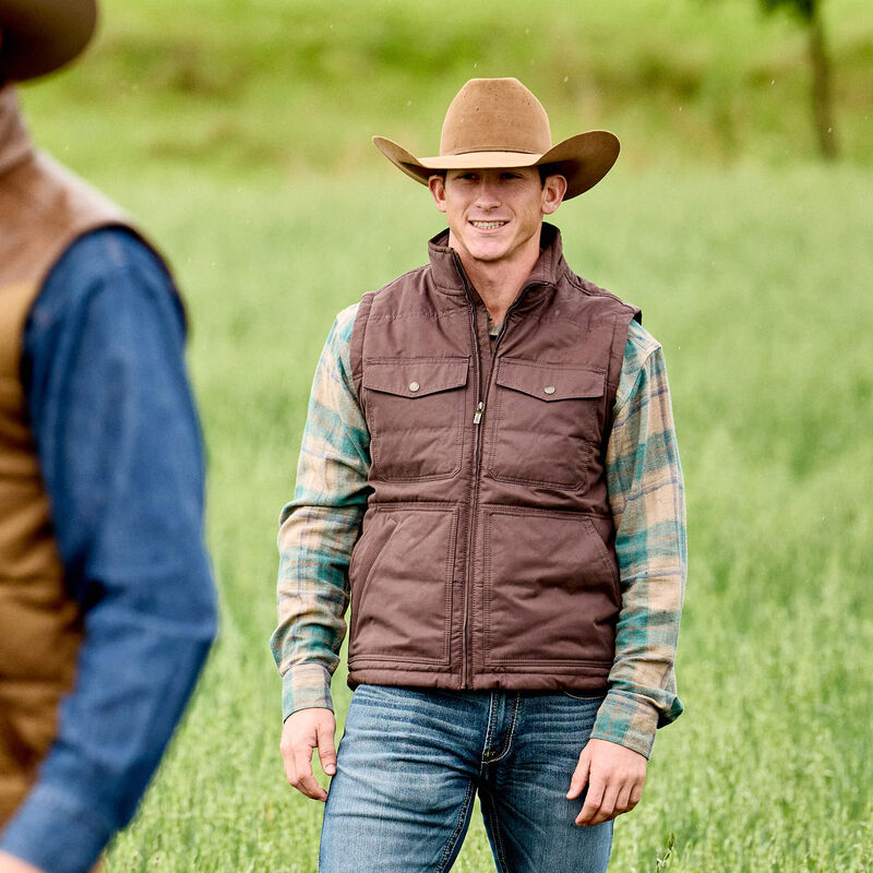 ARIAT MENS Western Quilted Vest-CUB KHAKI/BROWN
