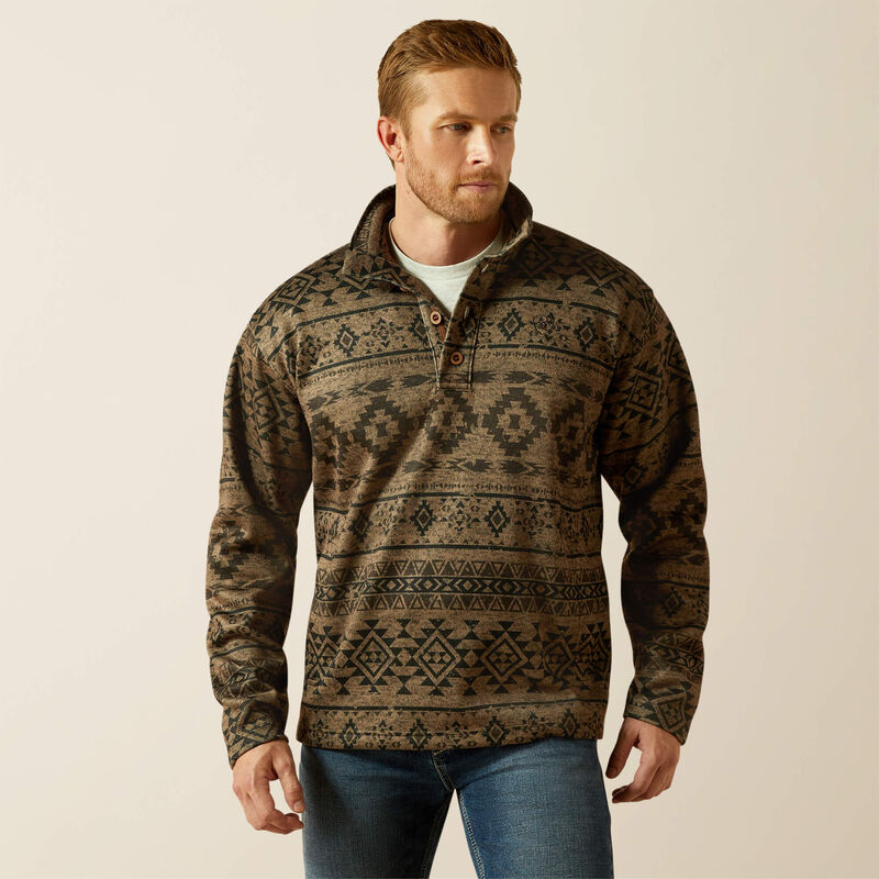 ARAIT MENS CALDWELL 1/4 BUTTON SWEATER LIGHT BROWN SOUTHWEST