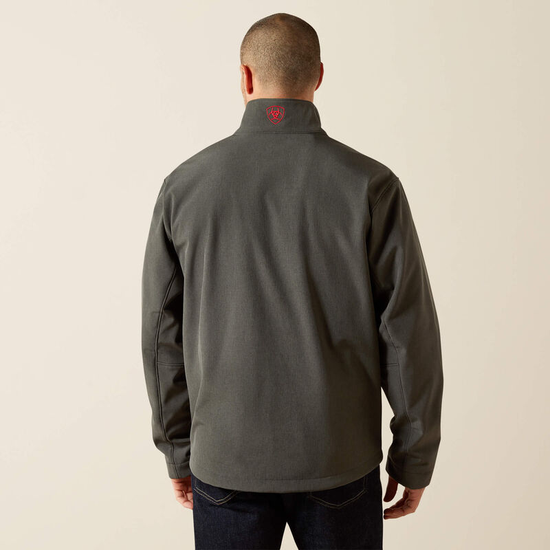 ARIAT MEN'S LOGO SOFTSHELL JACKET-CHARCOAL/AMERICANA