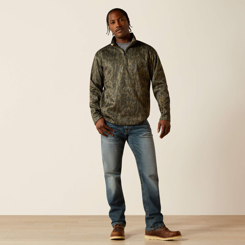ARIAT MENS TREEBARK CAMO CALDWELL 1/4 ZIP SWEATER