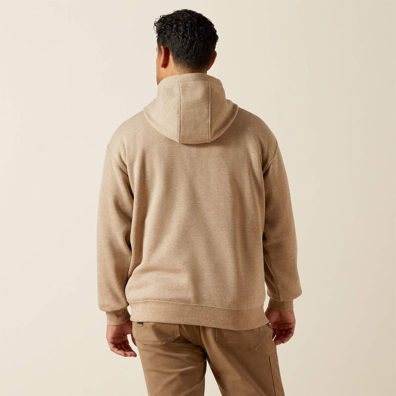 ARIAT MENS Rebar Lightweight Logo Hoodie-OATMEAL HEATHER|BLACK