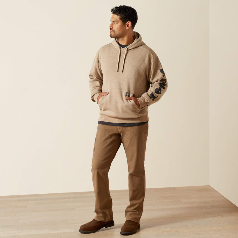 ARIAT MENS Rebar Lightweight Logo Hoodie-OATMEAL HEATHER|BLACK