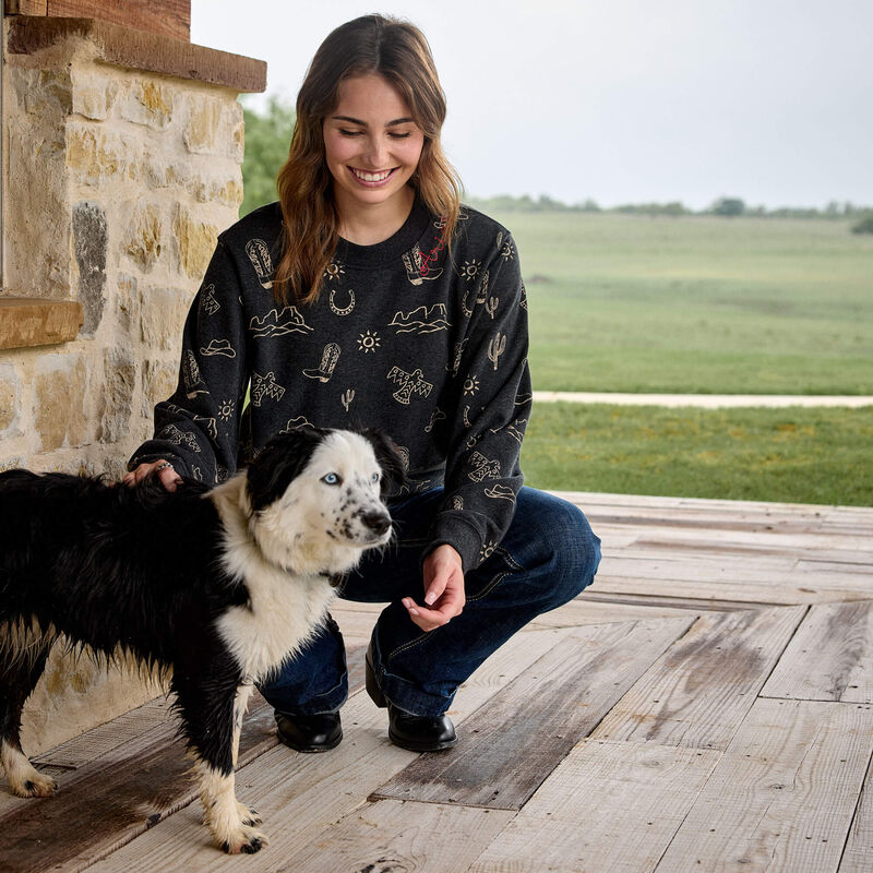 ARIAT WOMENS BLACK HEATHER ESSENTIAL CREW