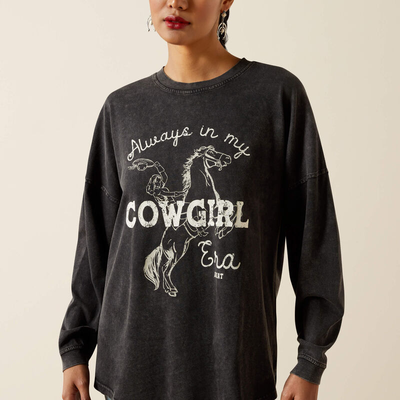 ARIAT WOMENS BLACK MINERAL WASH OVERSIZED LS TSHIRT