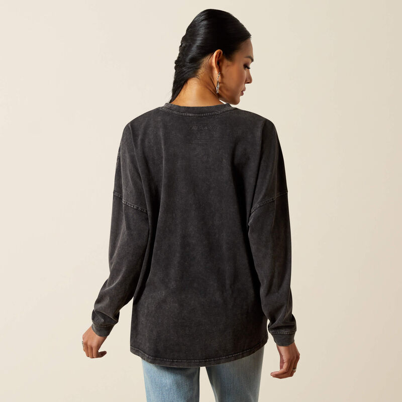 ARIAT WOMENS BLACK MINERAL WASH OVERSIZED LS TSHIRT