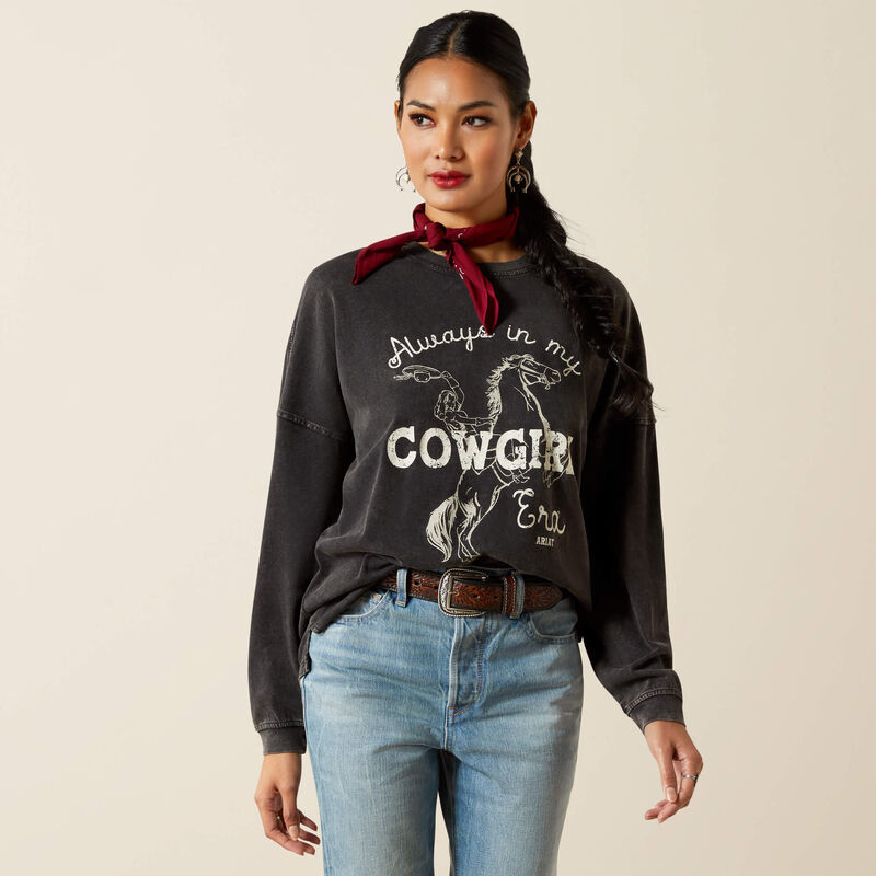 ARIAT WOMENS BLACK MINERAL WASH OVERSIZED LS TSHIRT