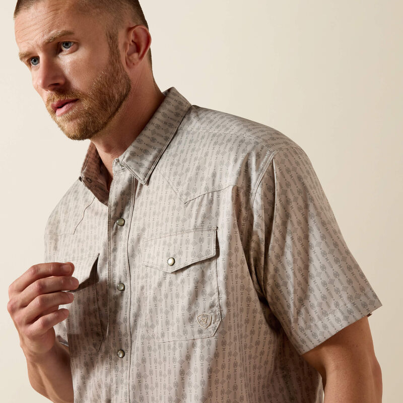 ARIAT MEN'S Printed Western VentTEK Classic Fit Snap Shirt-ISLAND FOSSIL