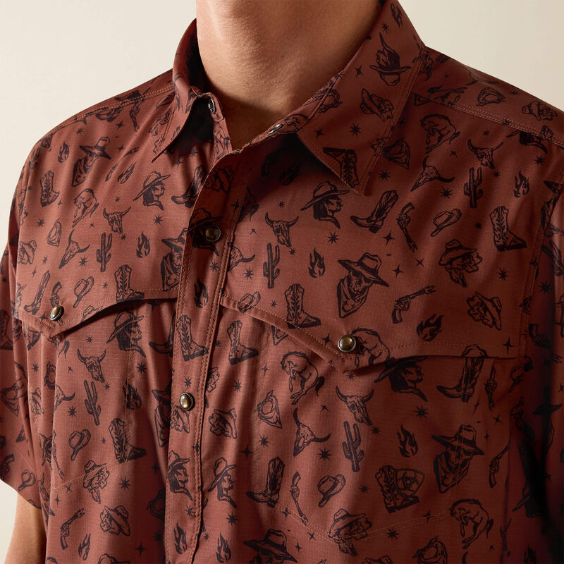 ARIAT MEN'S Printed VentTEK Western Yoke Classic Fit Snap Shirt-SOFT SILT