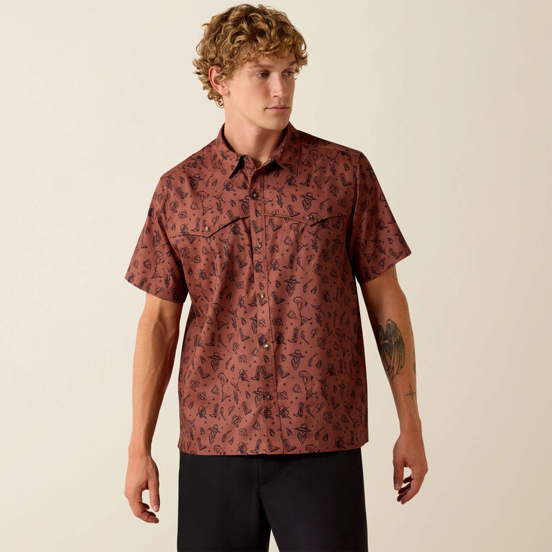 ARIAT MEN'S Printed VentTEK Western Yoke Classic Fit Snap Shirt-SOFT SILT