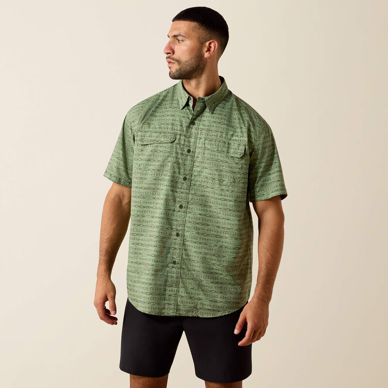 ARIAT MENS Printed VentTEK Outbound Classic Fit Shirt-GREEN