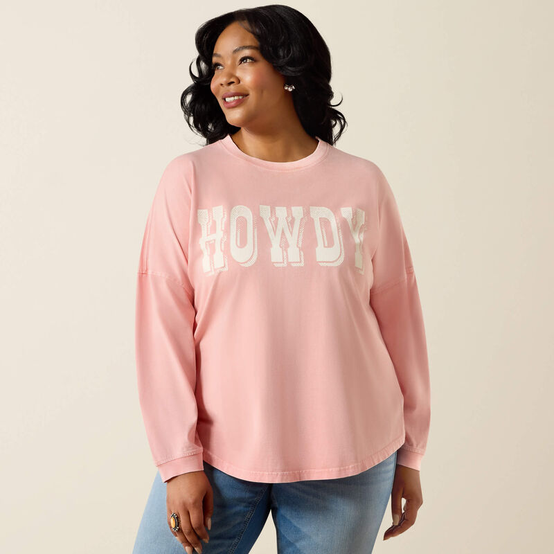 ARIAT WOMEN'S Canvas Oversized Long Sleeve T-Shirt-PINK