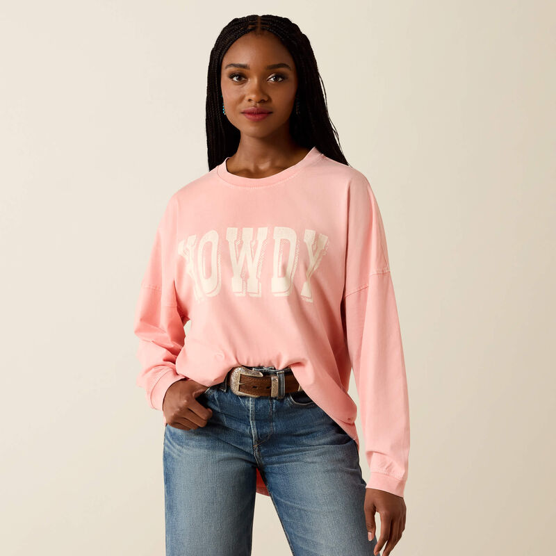 ARIAT WOMEN'S Canvas Oversized Long Sleeve T-Shirt-PINK