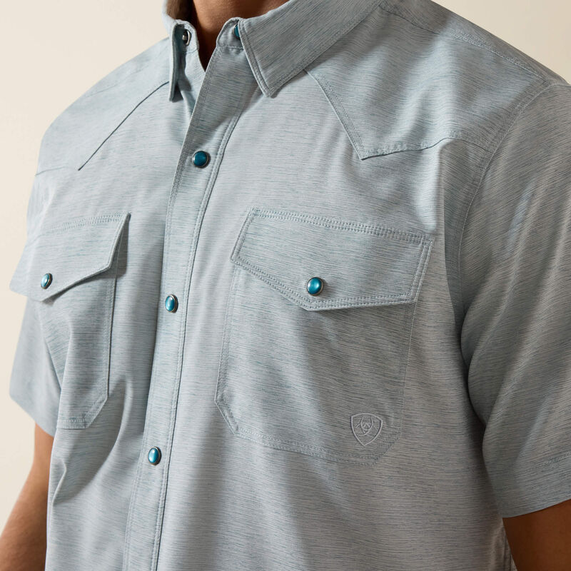 ARIAT MENS VentTEK Western Fitted Shirt-BLUE HEATHER