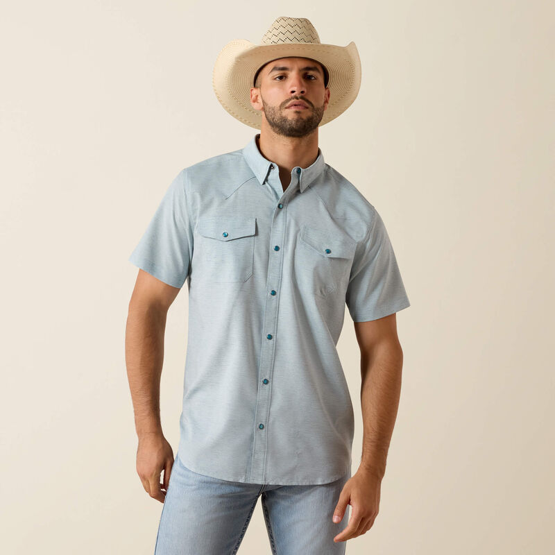 ARIAT MENS VentTEK Western Fitted Shirt-BLUE HEATHER