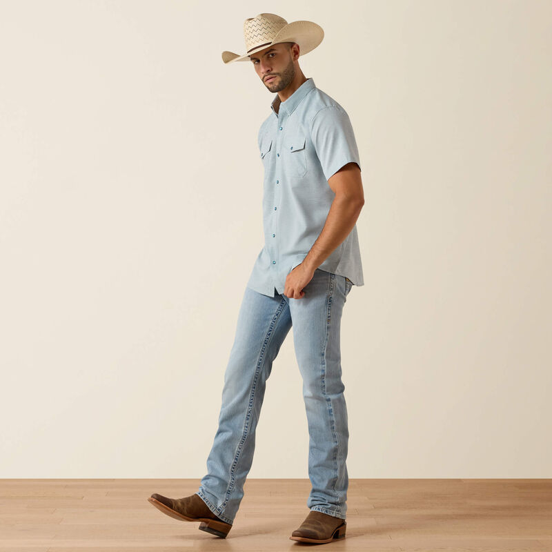 ARIAT MENS VentTEK Western Fitted Shirt-BLUE HEATHER