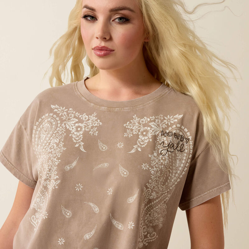 ARIAT Paisley Boxy Crop T-Shirt-TAUPE GREY
