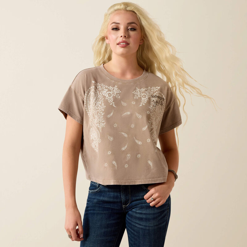 ARIAT Paisley Boxy Crop T-Shirt-TAUPE GREY
