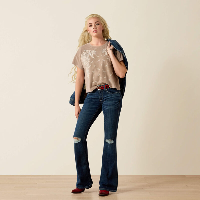 ARIAT Paisley Boxy Crop T-Shirt-TAUPE GREY
