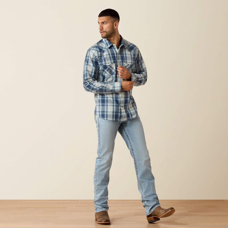 ARIAT MEN'S Retro Heathcliff Fitted Western Snap Shirt-KEY LARGO PLAID