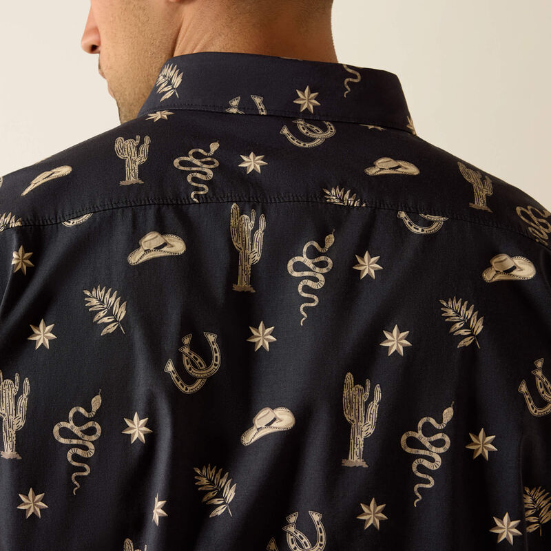 ARIAT MEN'S Mathais Modern Fit Shirt-BLACK WESTERN TOSS PRINT