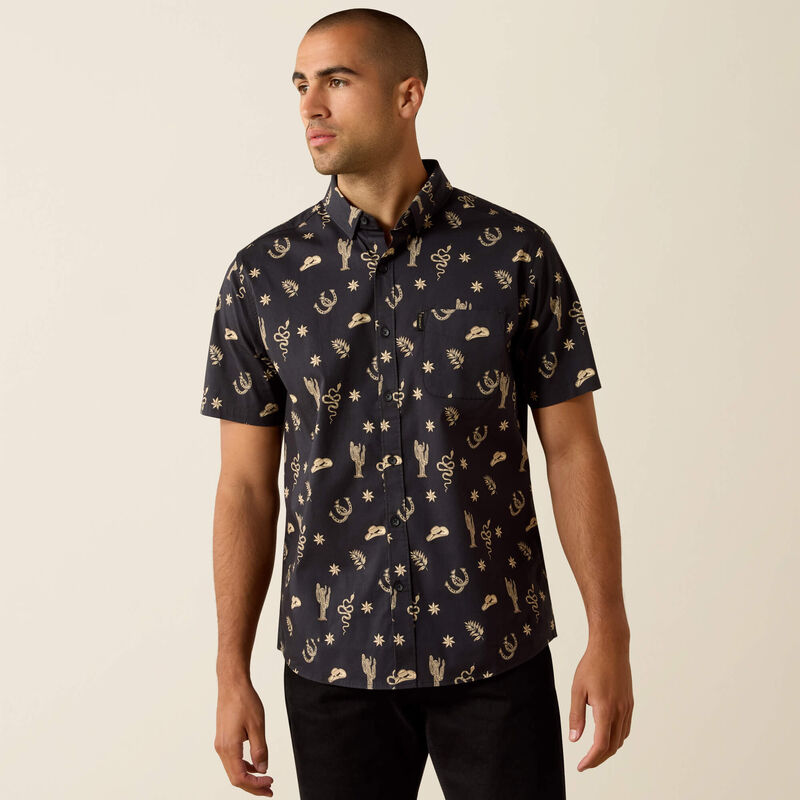 ARIAT MEN'S Mathais Modern Fit Shirt-BLACK WESTERN TOSS PRINT