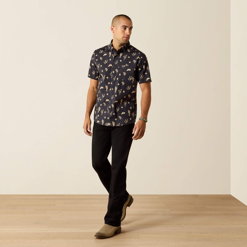 ARIAT MEN'S Mathais Modern Fit Shirt-BLACK WESTERN TOSS PRINT