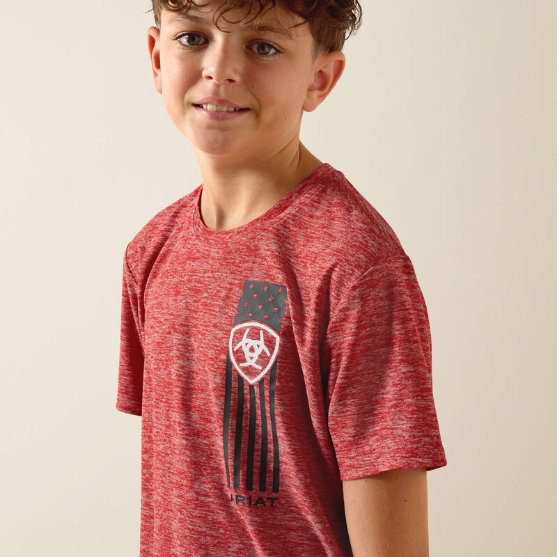 Ariat Patriot Stripe T-Shirt-YOUTH HAUTE RED HEATHER