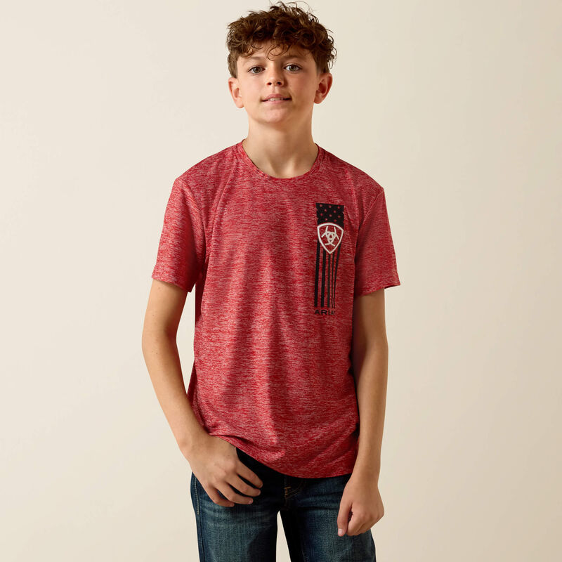 Ariat Patriot Stripe T-Shirt-YOUTH HAUTE RED HEATHER