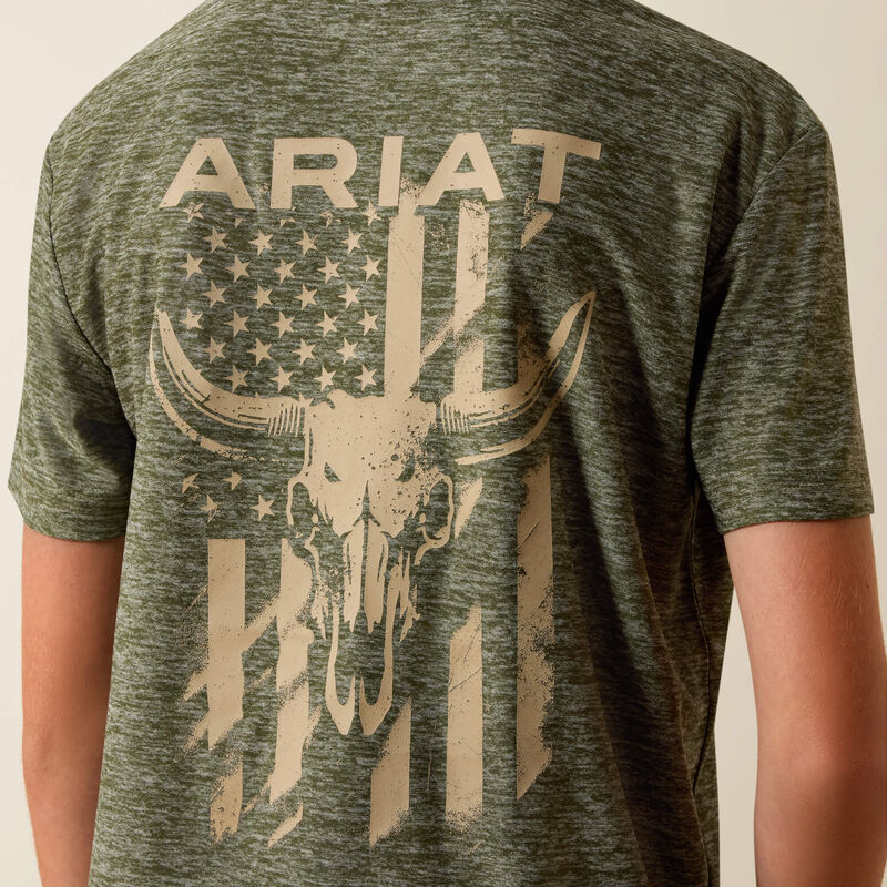 Ariat Longskull Freedom T-Shirt-DARK OLIVE HEATHER