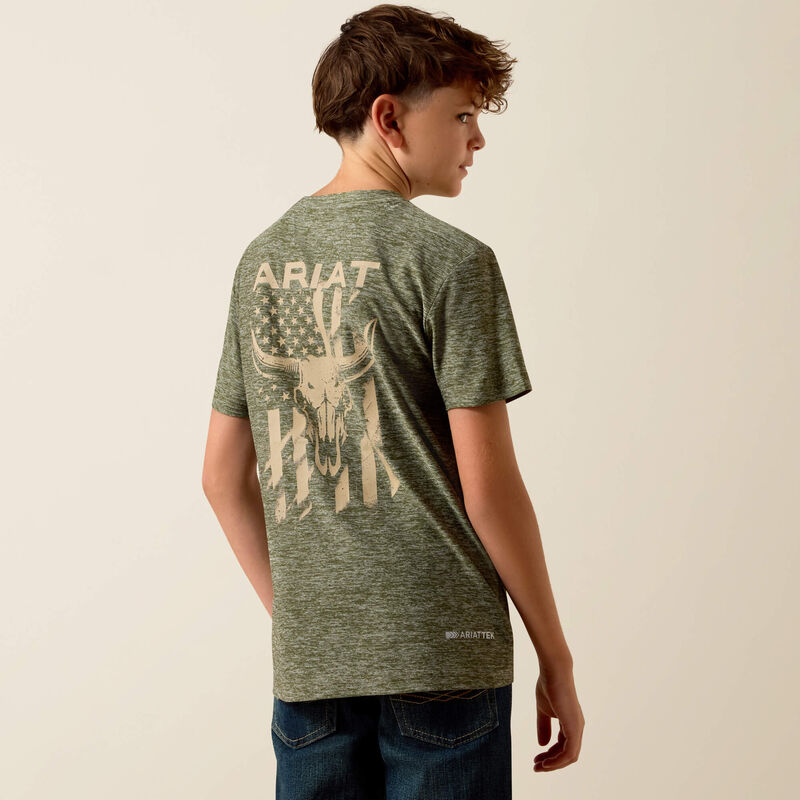Ariat Longskull Freedom T-Shirt-DARK OLIVE HEATHER