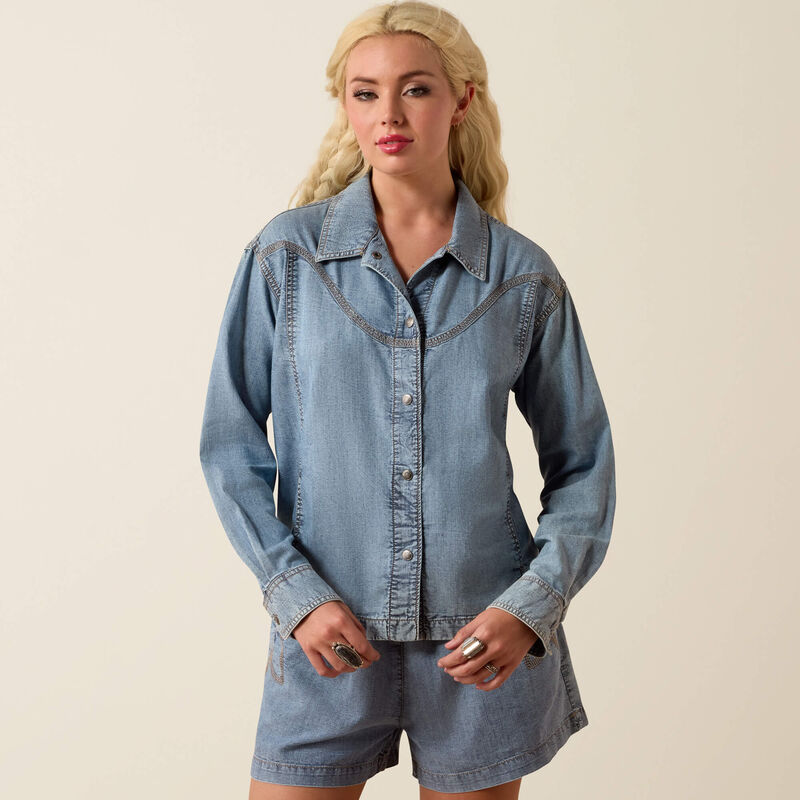 ARIATS Bonfire Shirt Jacket  - MEDIUM BLUE