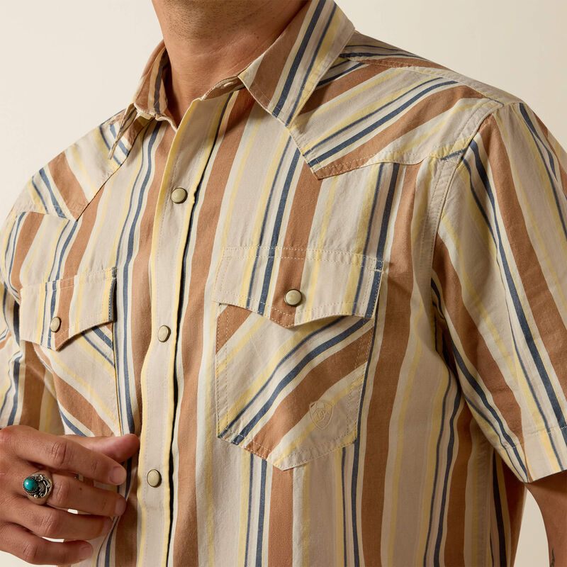 ARIAT MEN'S Retro Hawthorne Fitted Snap Shirt-SANDSHELL STRIPE