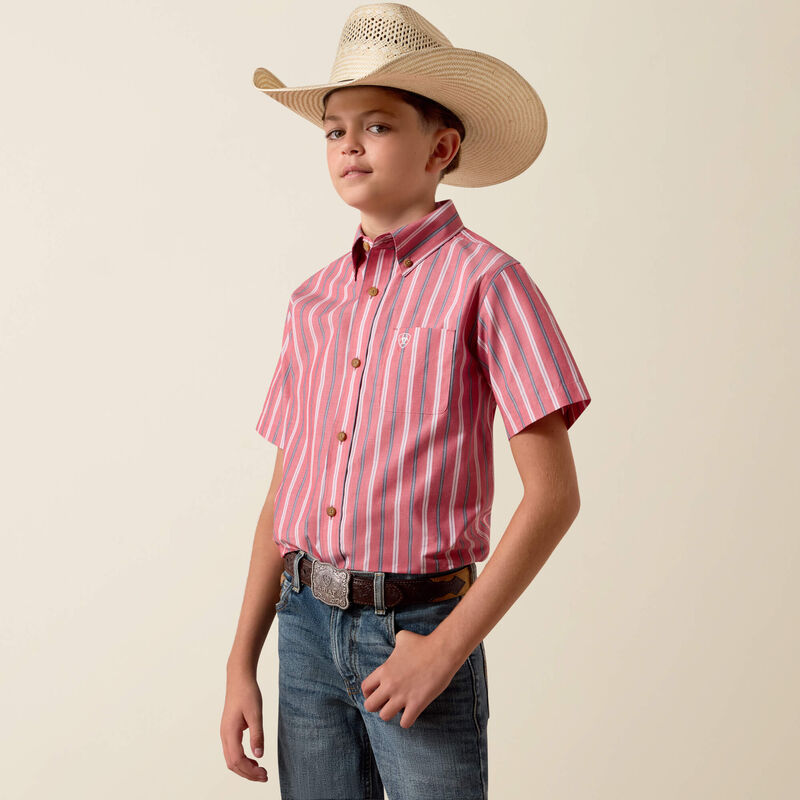 ARIAT YOUTH Pro Series Bobby Shirt-HIBISCUS RED STRIPE