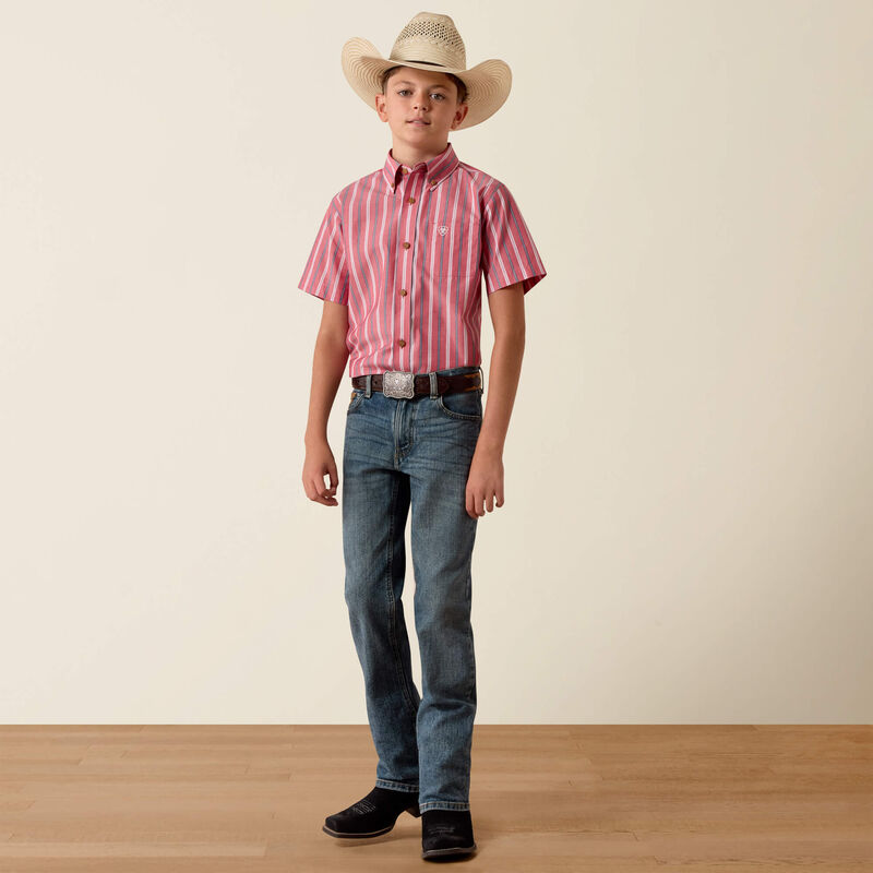 ARIAT YOUTH Pro Series Bobby Shirt-HIBISCUS RED STRIPE